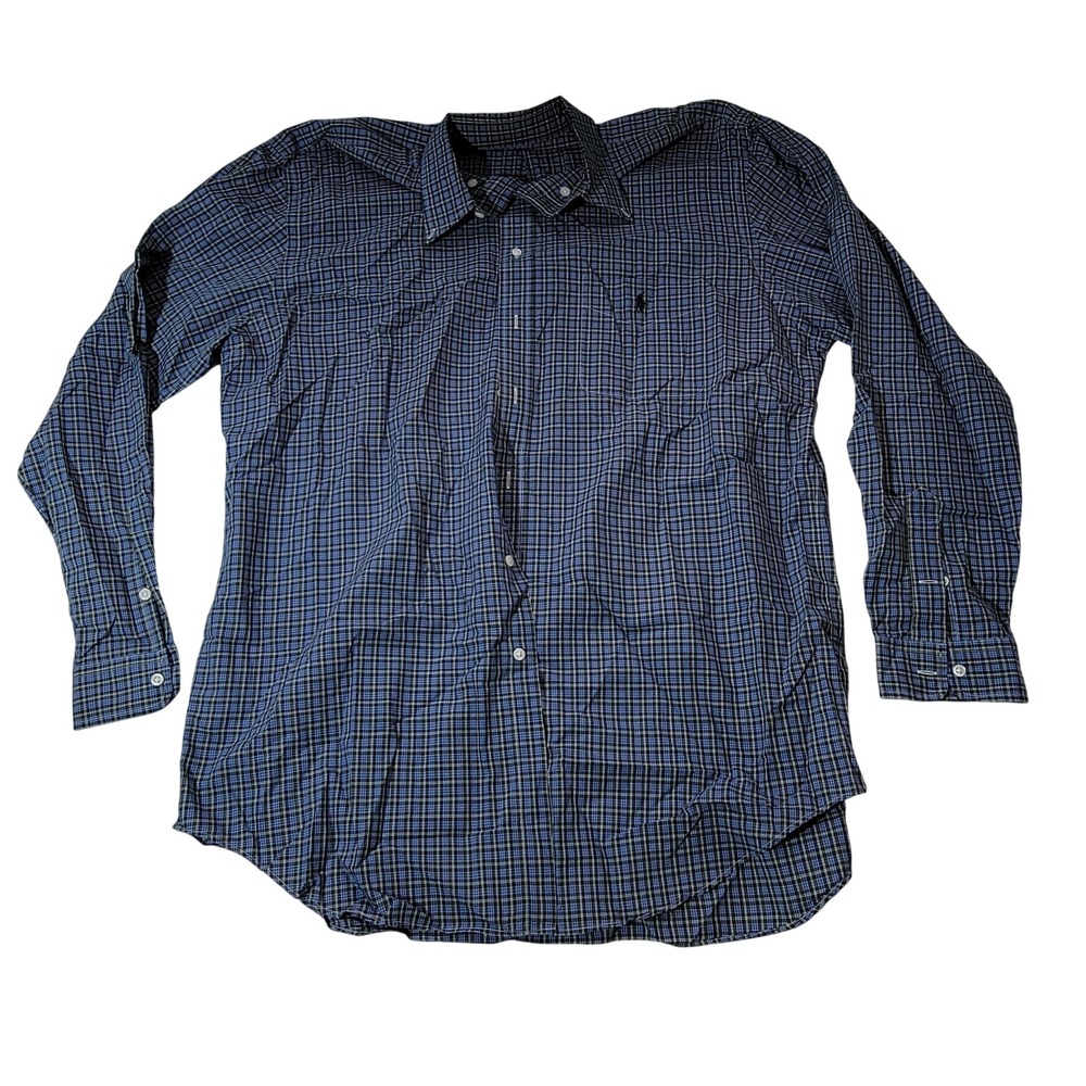 Polo Ralph Lauren Mens XLT Tall Blue Green Plaid Cotton Button Down Shirt